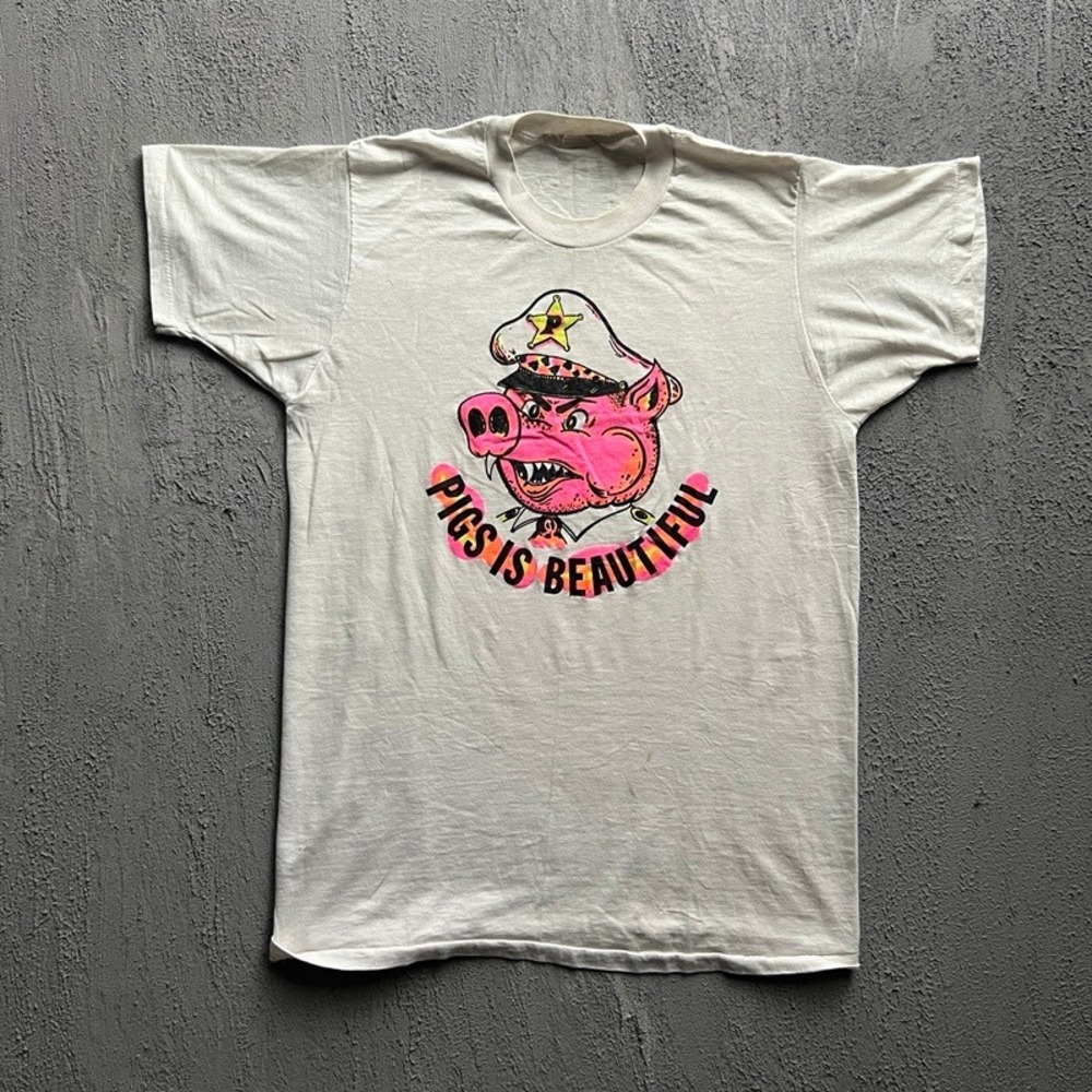 Vintage Pigs Is Beautiful Shirt Large White 1970s House of 1000 Corpses
